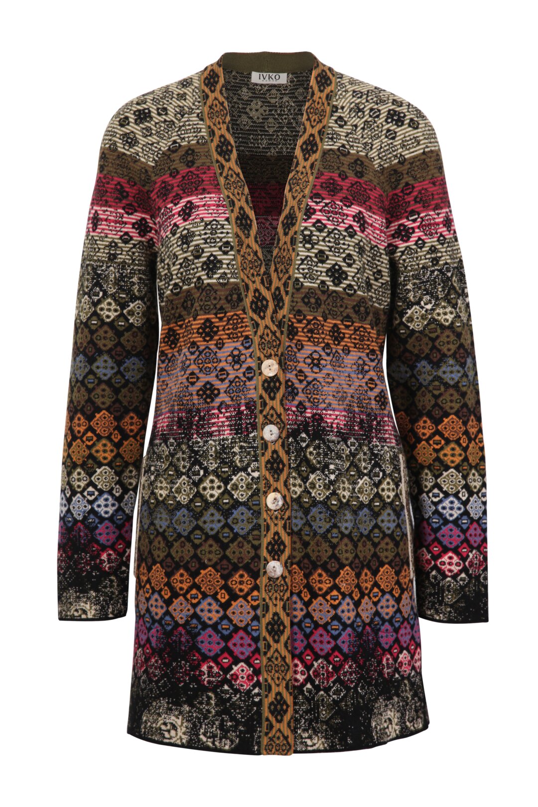 V-neck Coatigan, Geometric Pattern