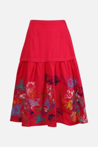 Skirt, Floral Embroidery