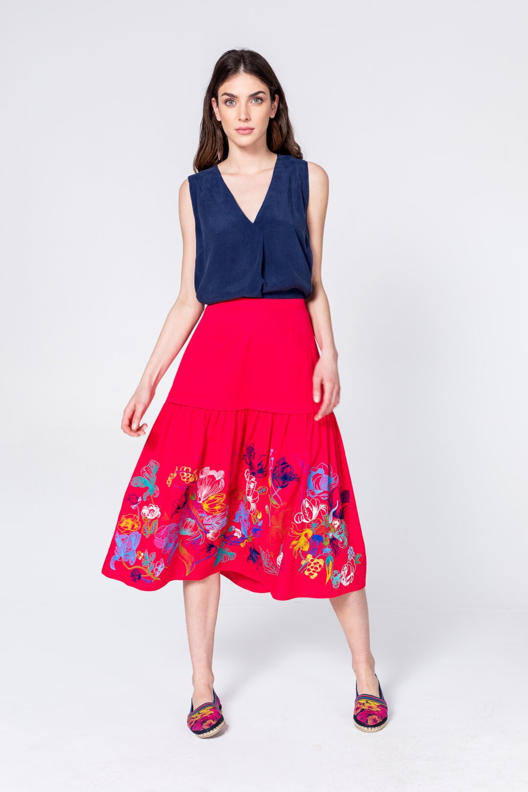 Skirt, Floral Embroidery