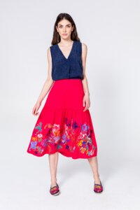Skirt, Floral Embroidery