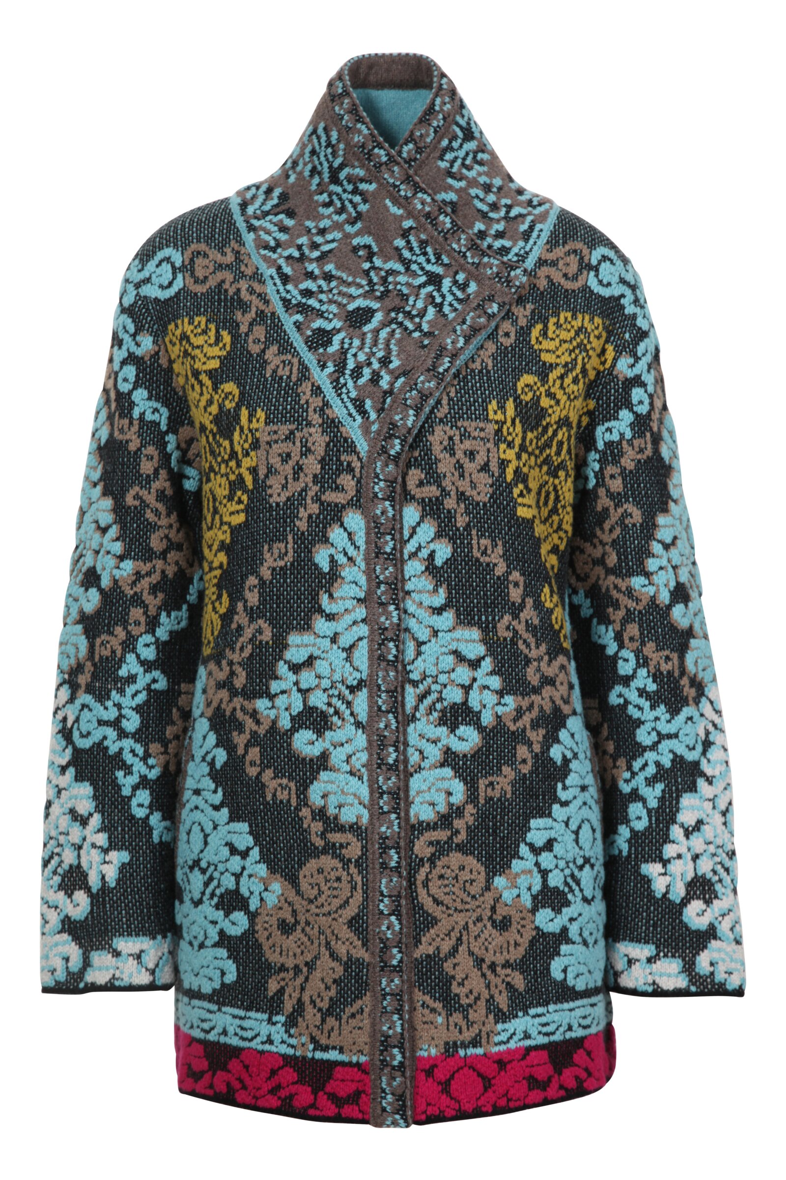 Jacket, Brocade Floral Pattern - Black - Outerwear - Ivko Woman