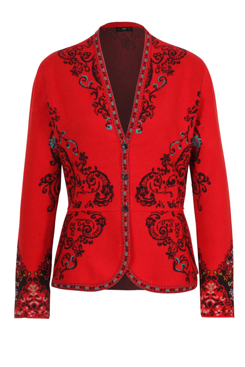 Ivko chaqueta Cardigan rojo azul flores-patrón 202522