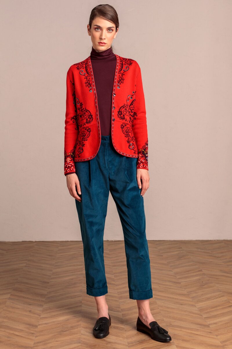 Ivko chaqueta Cardigan rojo azul flores-patrón 202522