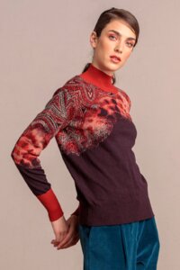 Roll-Neck Pullover, Intarsia Pattern