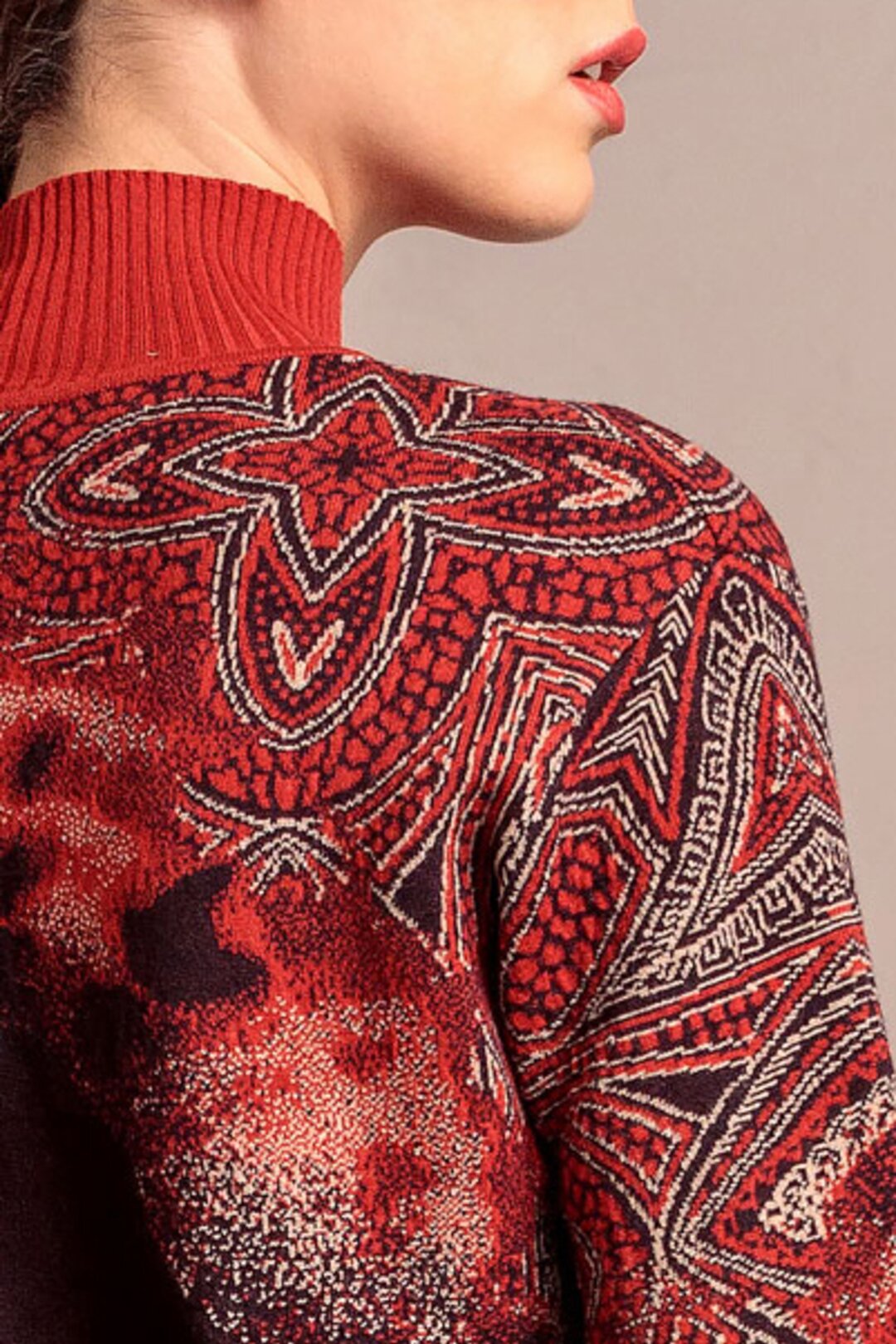 Roll-Neck Pullover, Intarsia Pattern