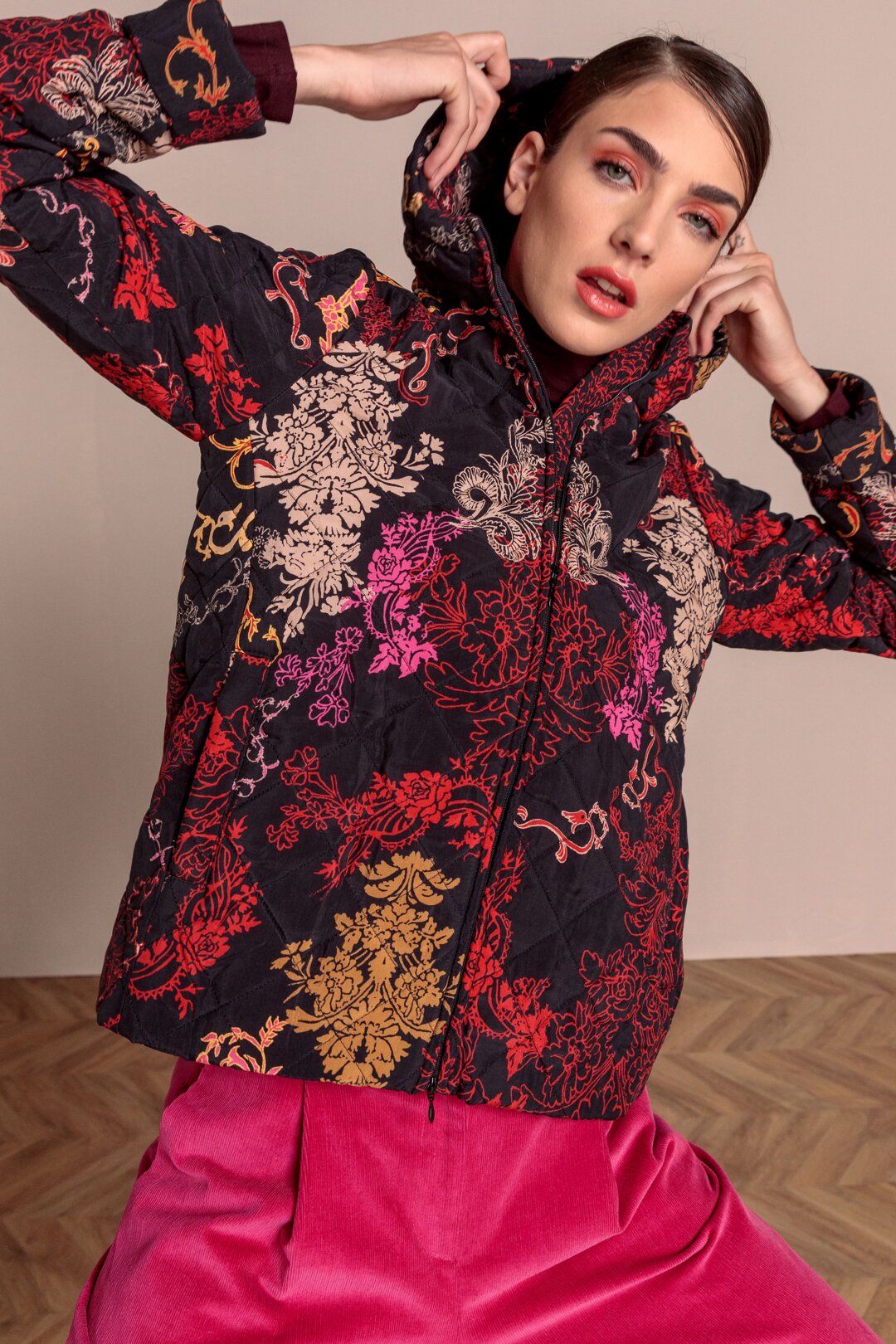 Quilted Jacket, Floral Pattern