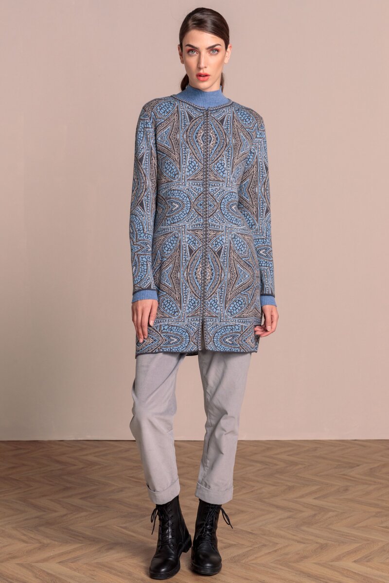 Coatigan, Geometric Pattern Dark Grey Coatigans Ivko Woman