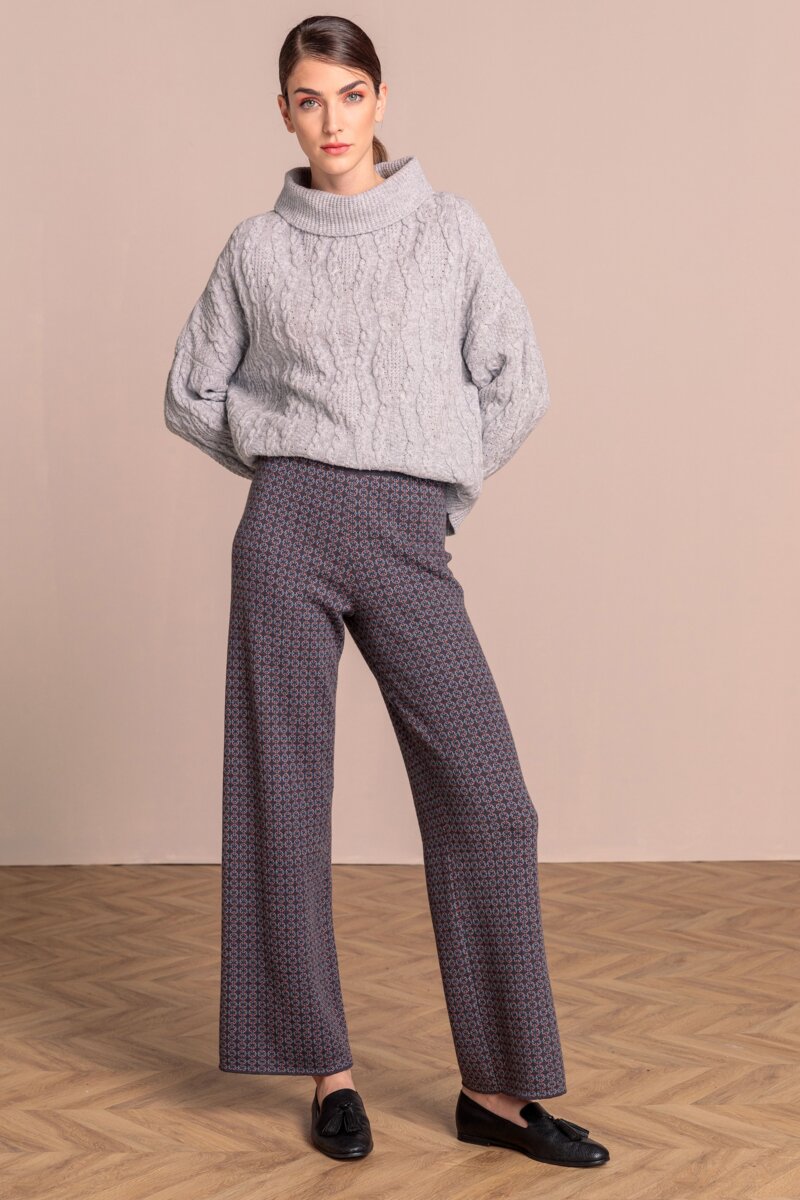 Knitted Pants, Geometric Pattern - Pants - Ivko Woman