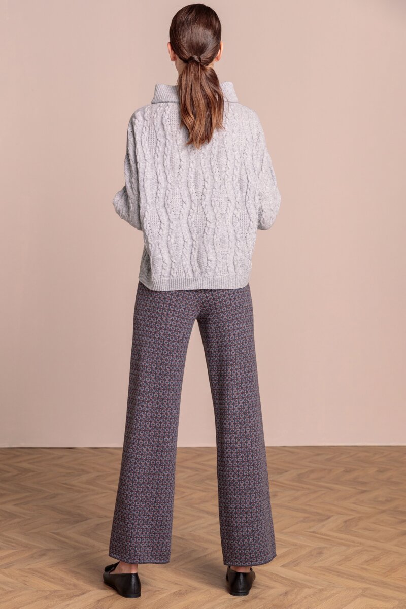 Knitted Pants, Geometric Pattern - Pants - Ivko Woman