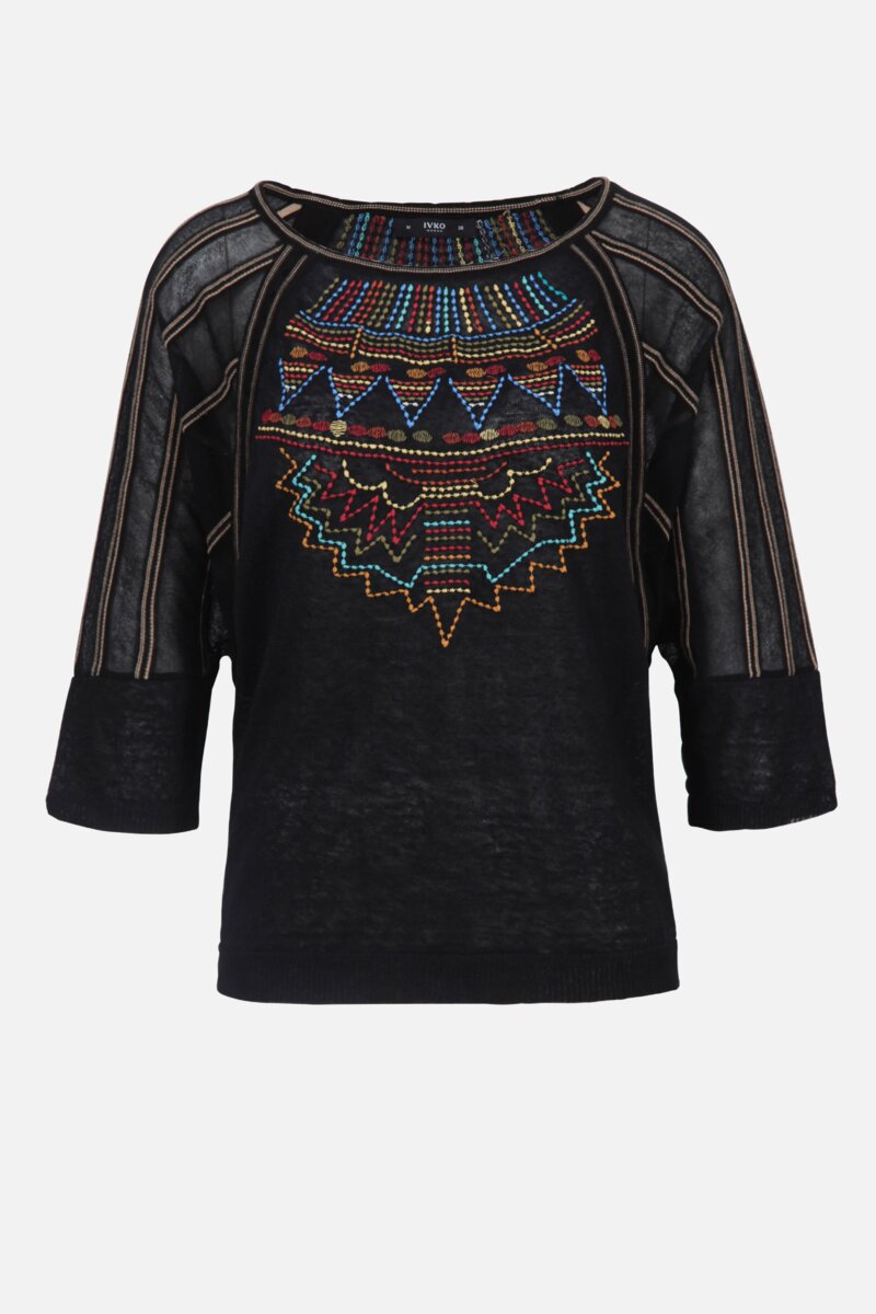 Batwing Sleeve Pullover with Embroidery