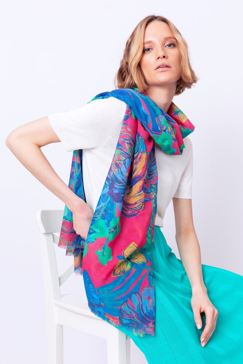Printed Scarf, Tropical Motif