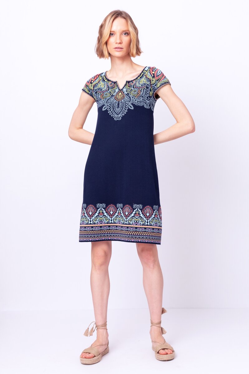 Cap Sleeve Dress, Boho Pattern - Dresses | Ivko Woman