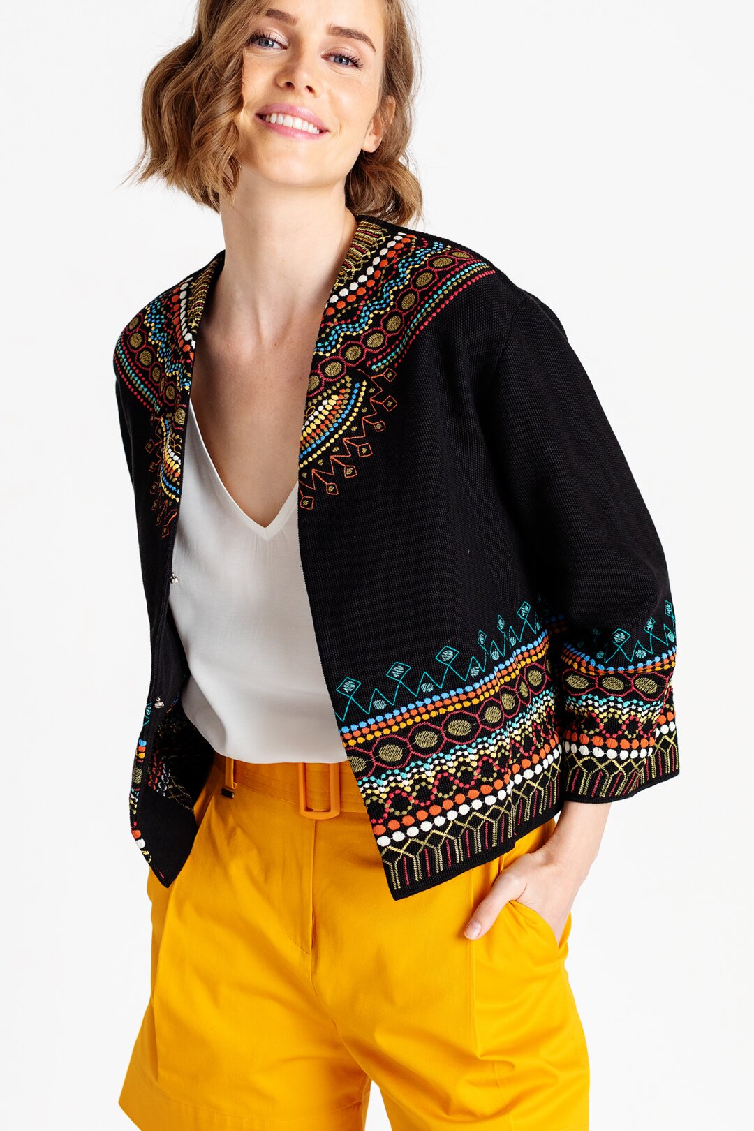 Cardigan with Embroidery, African Motif