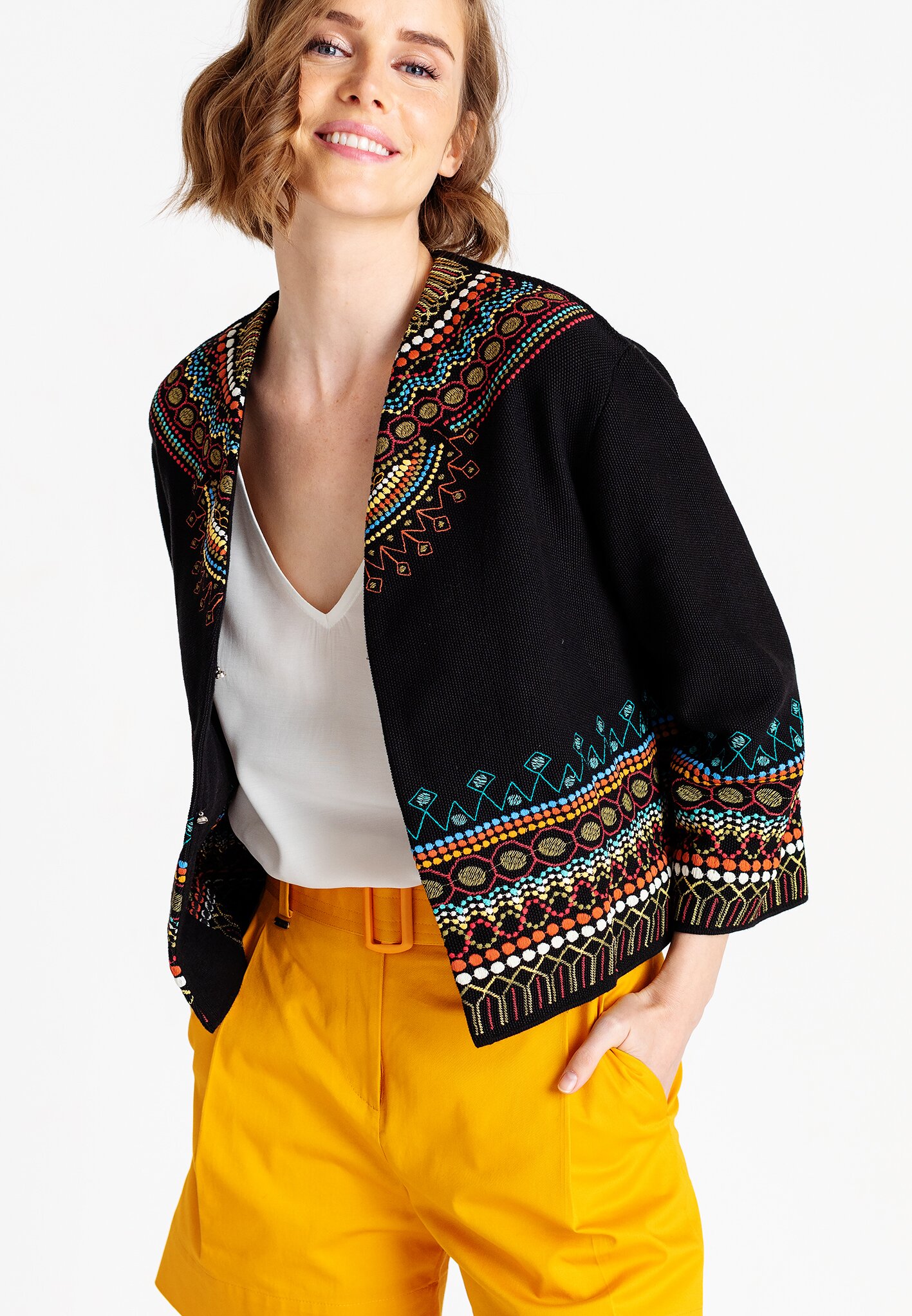 Cardigan with Embroidery, African Motif - Cardigans - Ivko Woman