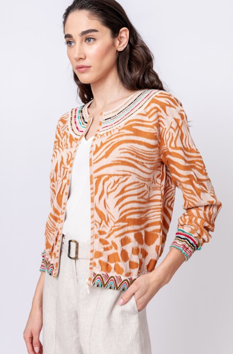 Bomberjacke mit Animal-Muster - Nougat - Strickjacken - IVKO Woman