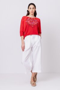 Batwing Sleeve Pullover with Embroidery