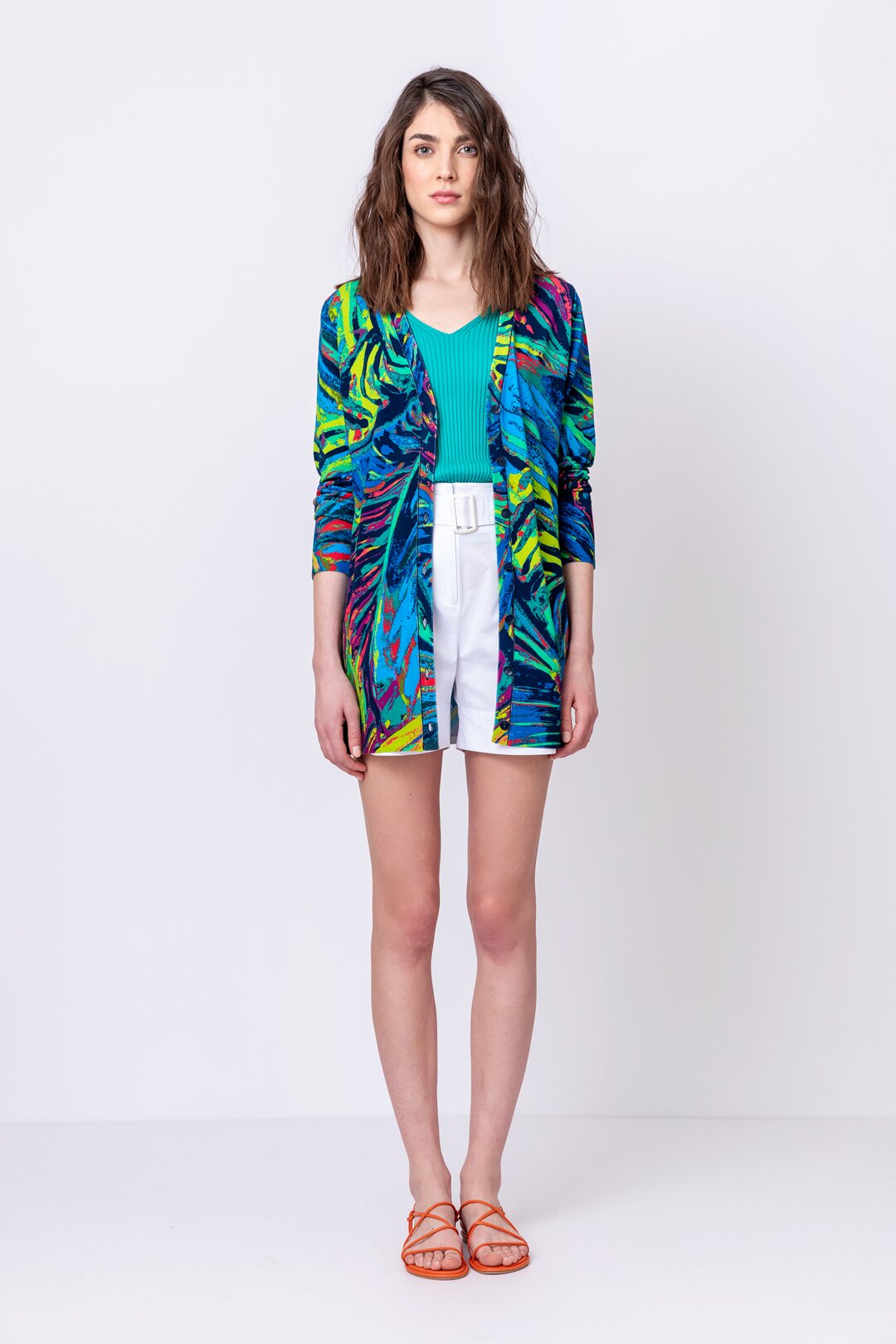 Printed Cardigan, Tropical Motif
