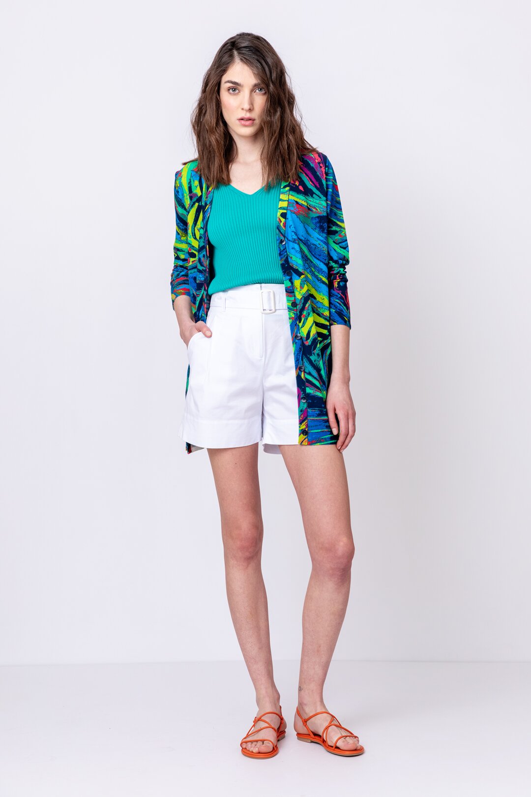 Printed Cardigan, Tropical Motif
