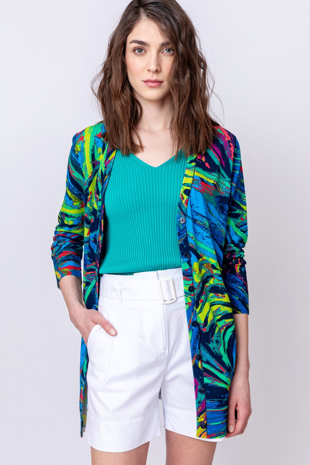 Printed Cardigan, Tropical Motif