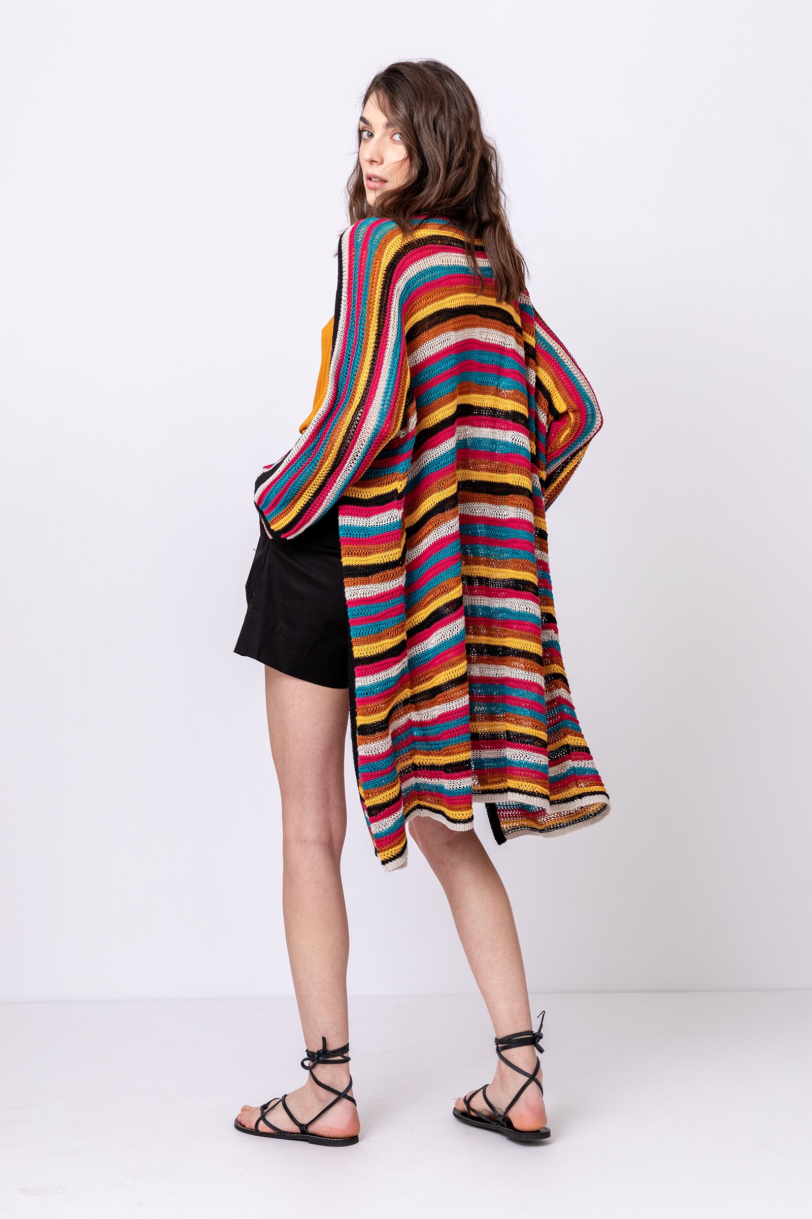 Striped Coatigan - Black - Coatigans - Ivko Woman