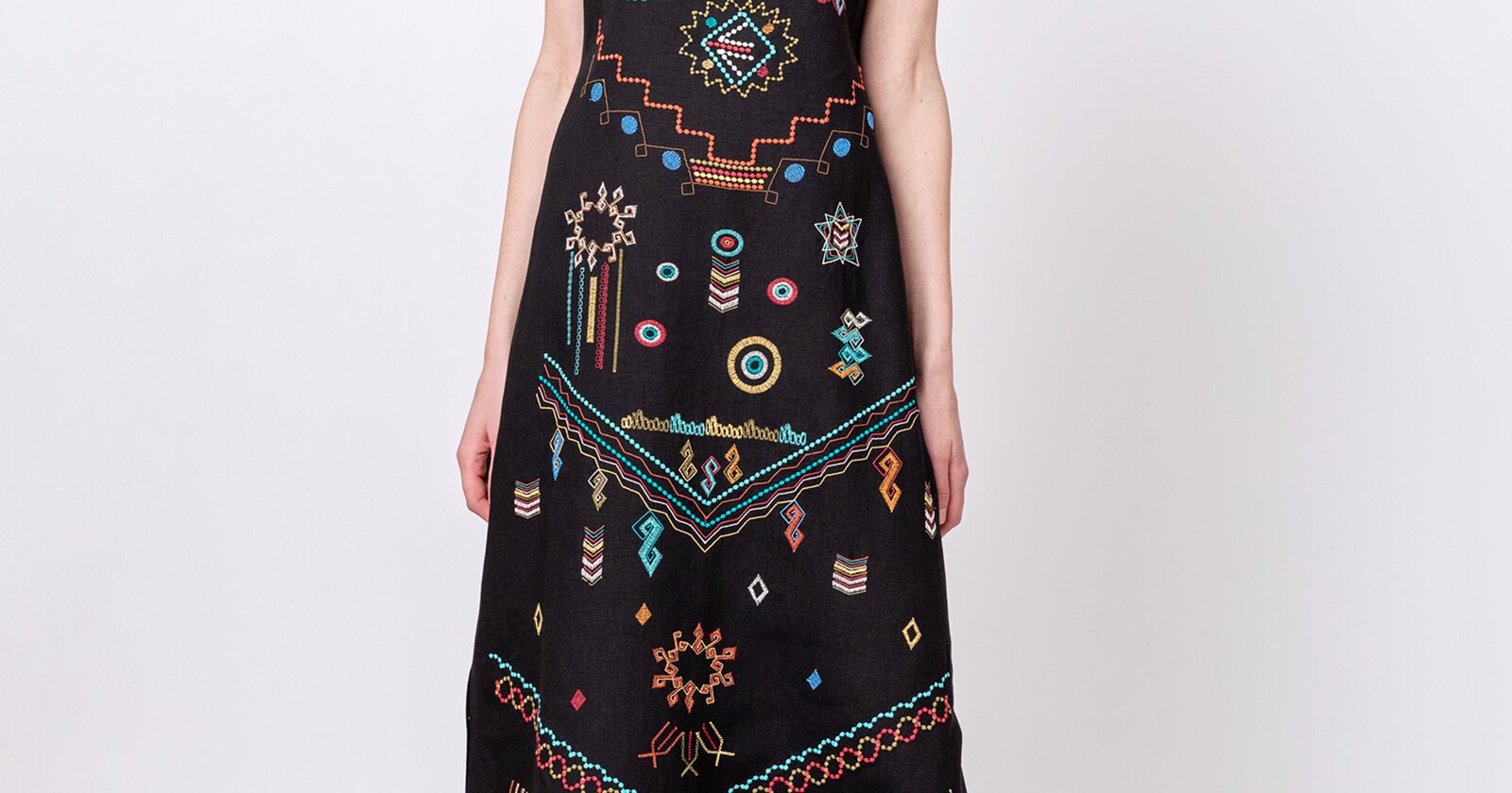Linen Dress with Embroidery - Dresses | Ivko Woman