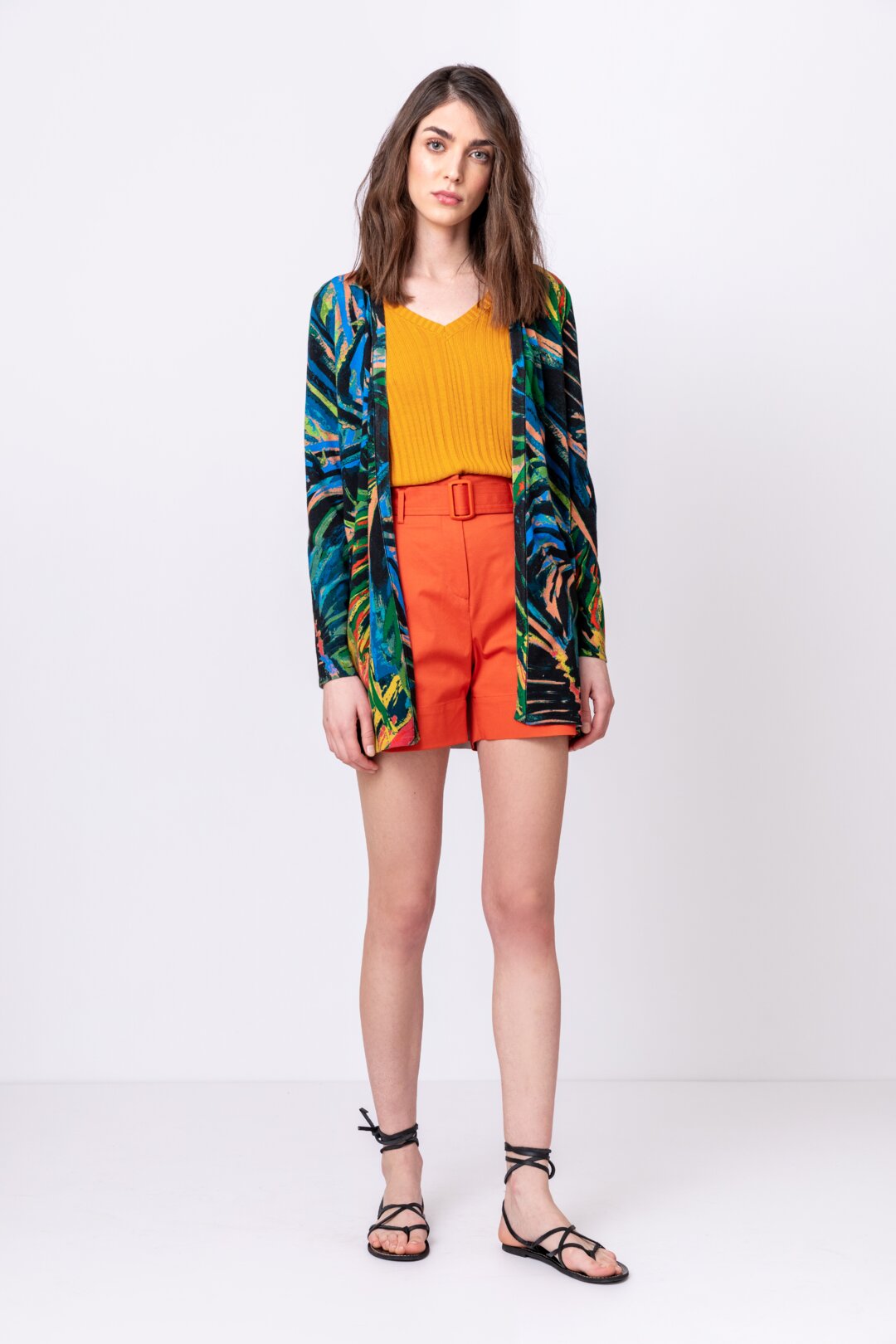 Printed Cardigan, Tropical Motif