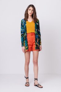 Printed Cardigan, Tropical Motif