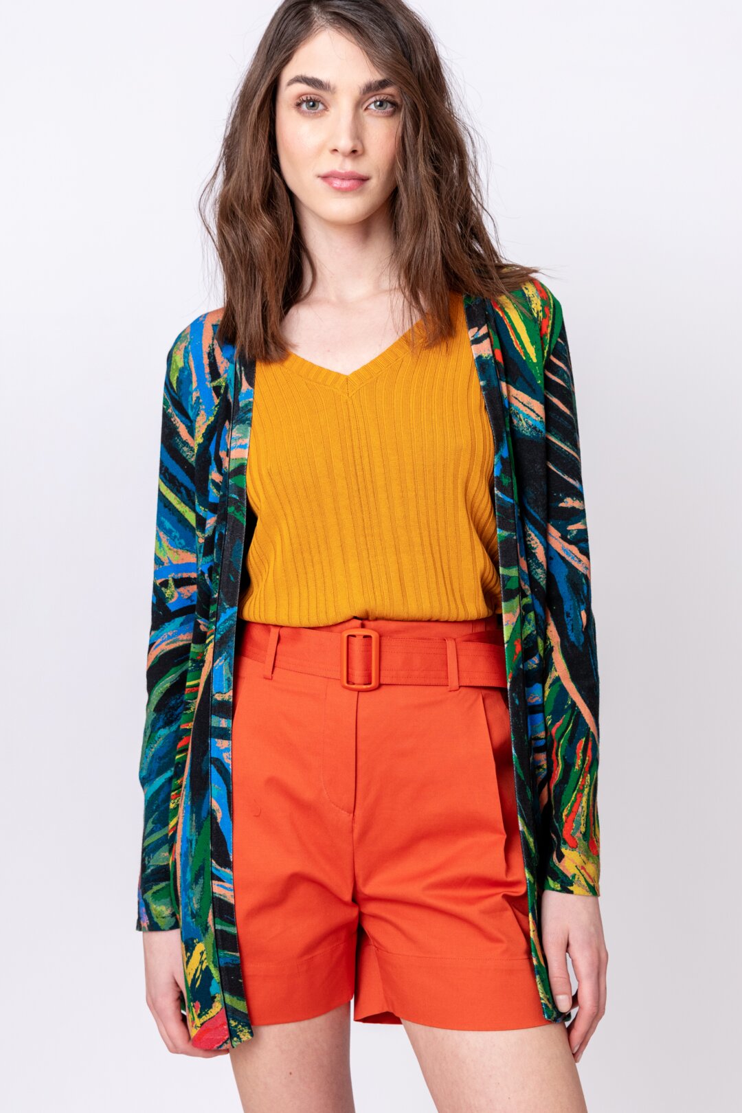 Printed Cardigan, Tropical Motif