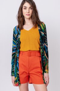 Printed Cardigan, Tropical Motif