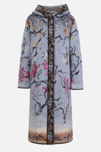 Long Coat, Cherry Blossom Pattern - Sky - Outerwear - Ivko Woman