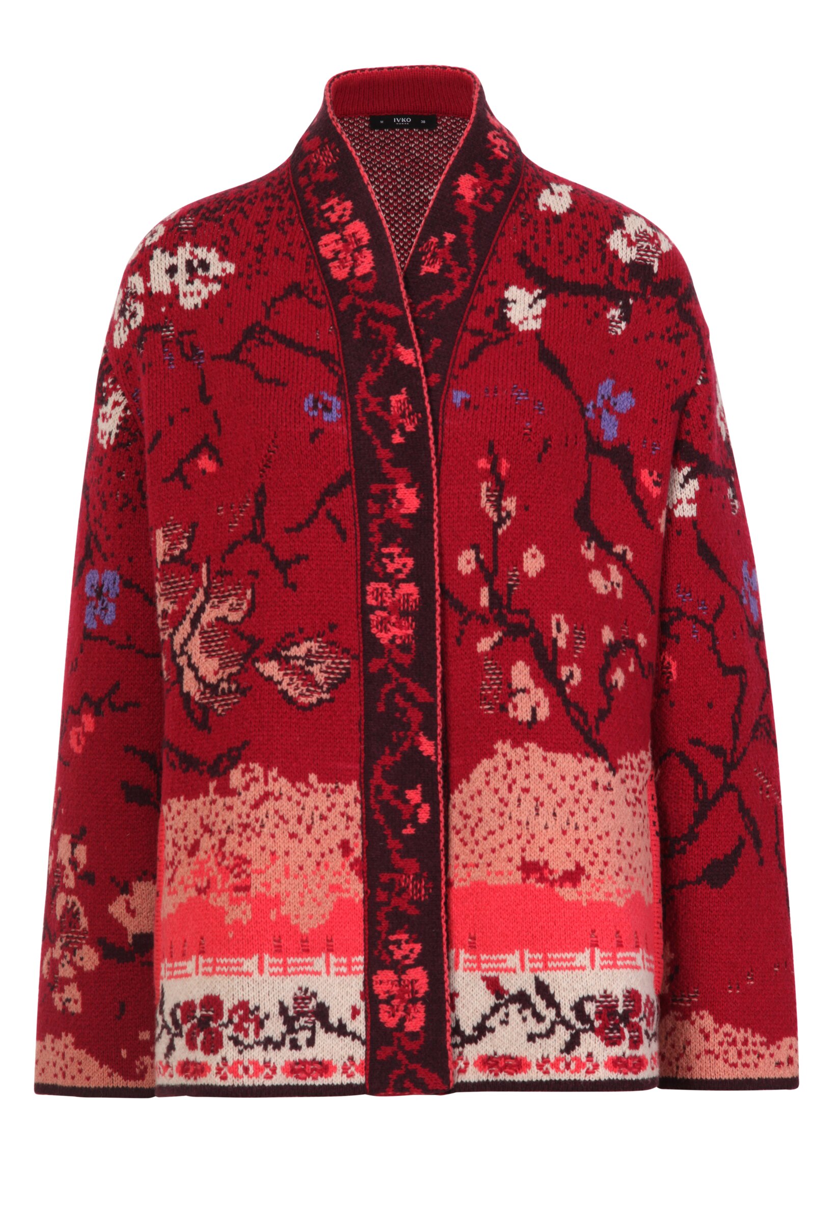 Jacquard Jacket, Cherry Blossom Pattern - Outerwear - Ivko Woman