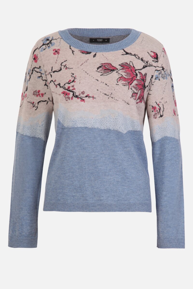 Jacquard Pullover mit Kirschblütenmuster