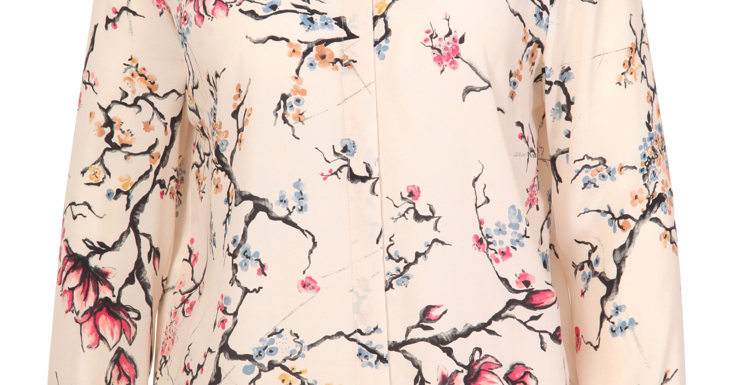 Shirt, Cherry Blossom Print - Off-White - Blouses/Shirts - Ivko Woman