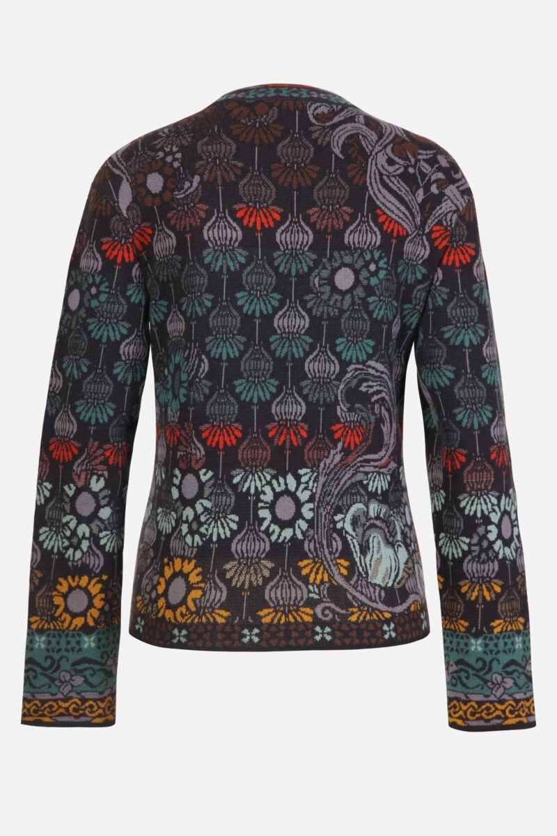 Jacquard Cardigan, Grasset Floral Pattern