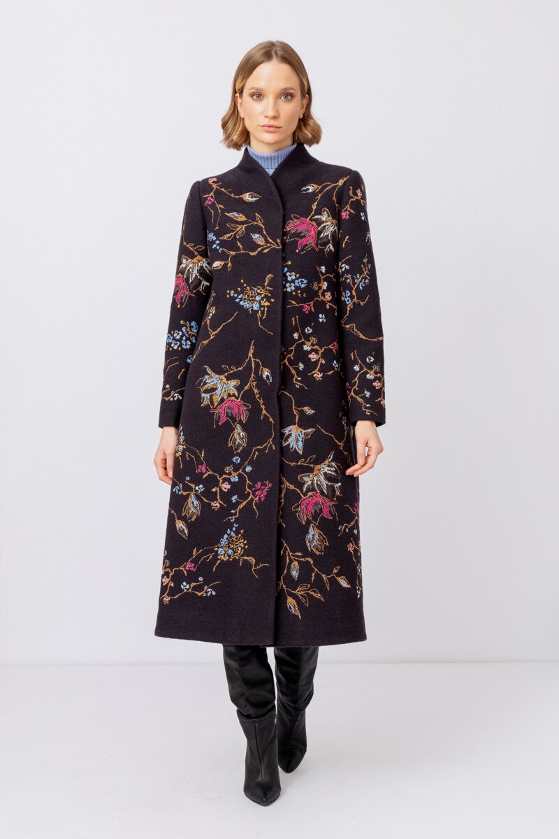 Boiled Wool Coat with Embroidery