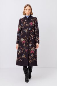 Boiled Wool Coat with Embroidery - Anthracite - Outerwear