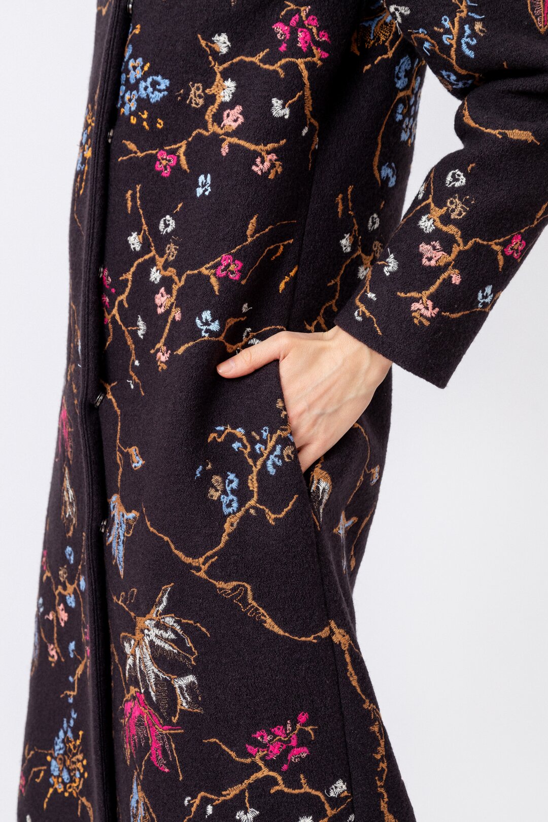 Boiled Wool Coat with Embroidery