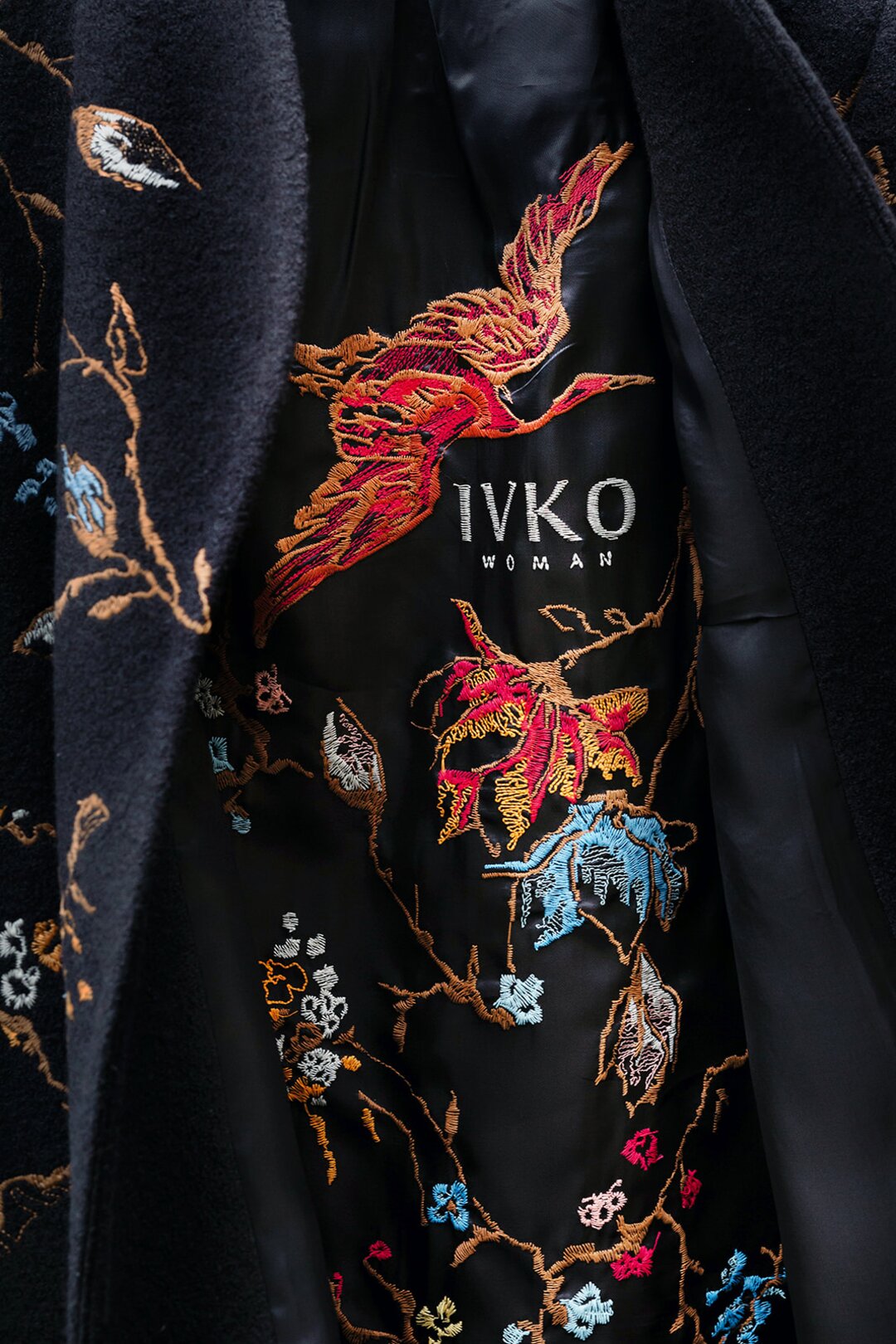 Boiled Wool Coat with Embroidery