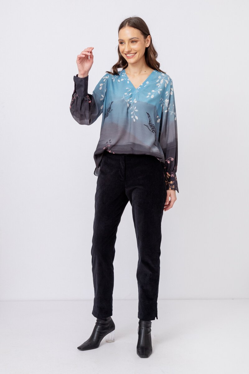 Bluse mit Indigomuster