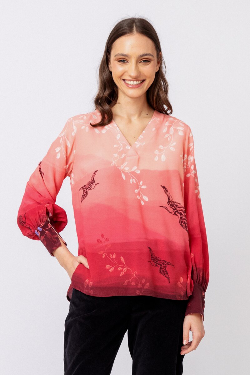 Bluse mit Indigomuster
