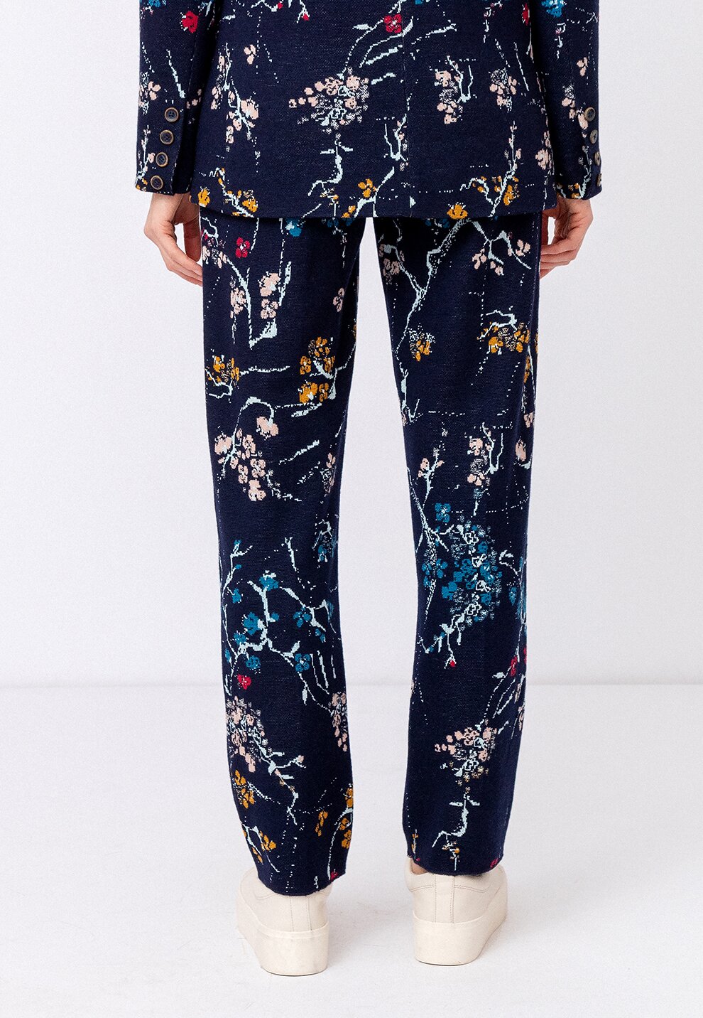 Jacquard Pants, Cherry Blossom Pattern - Pants - Ivko Woman