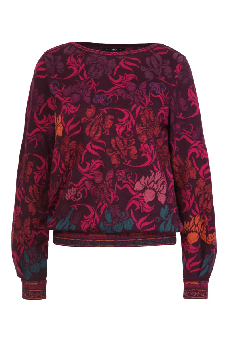 Jacquard Pullover, Grasset Floral Pattern - Pullovers | Ivko Woman