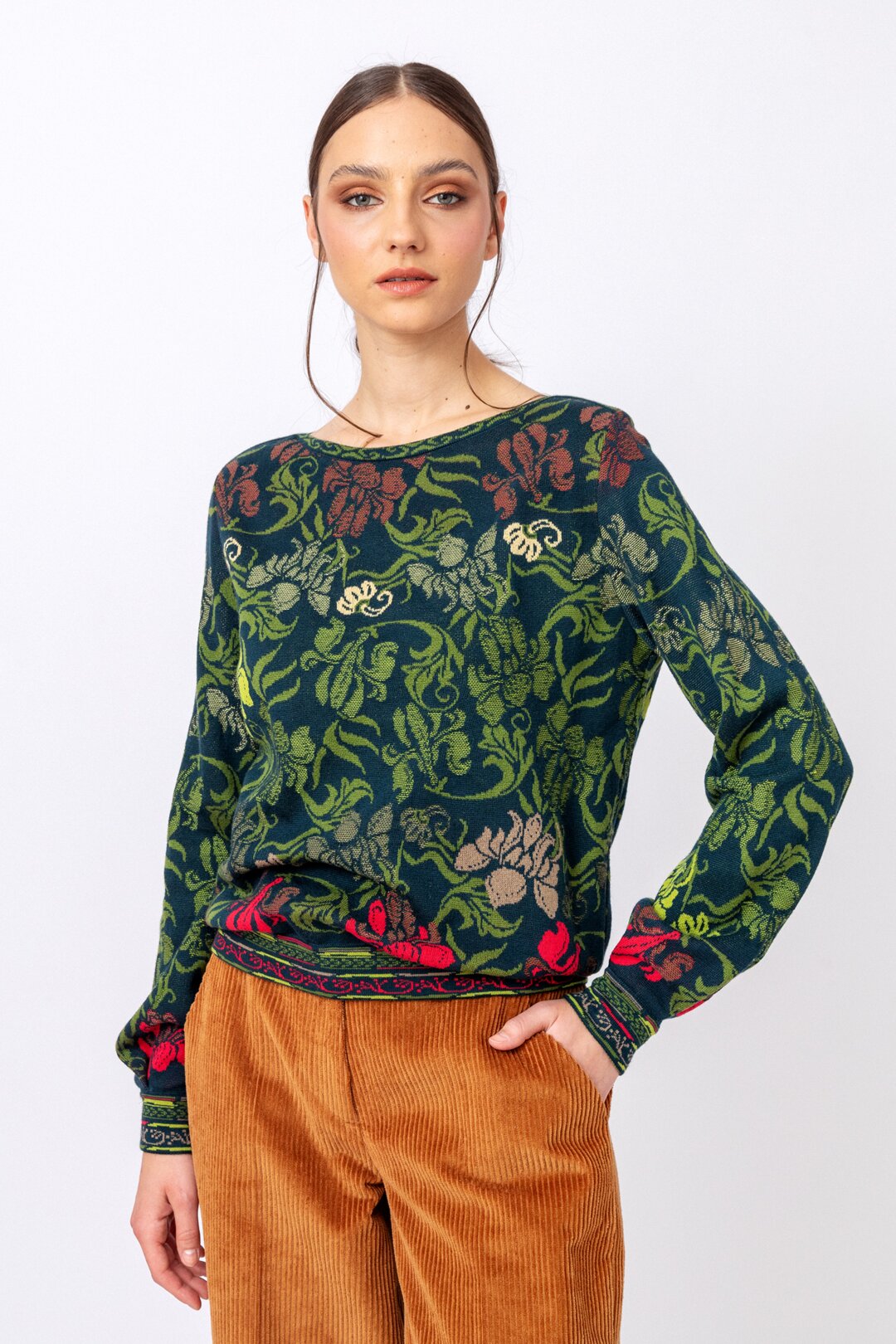 Jacquard-Pullover mit floralem Grasset-Muster