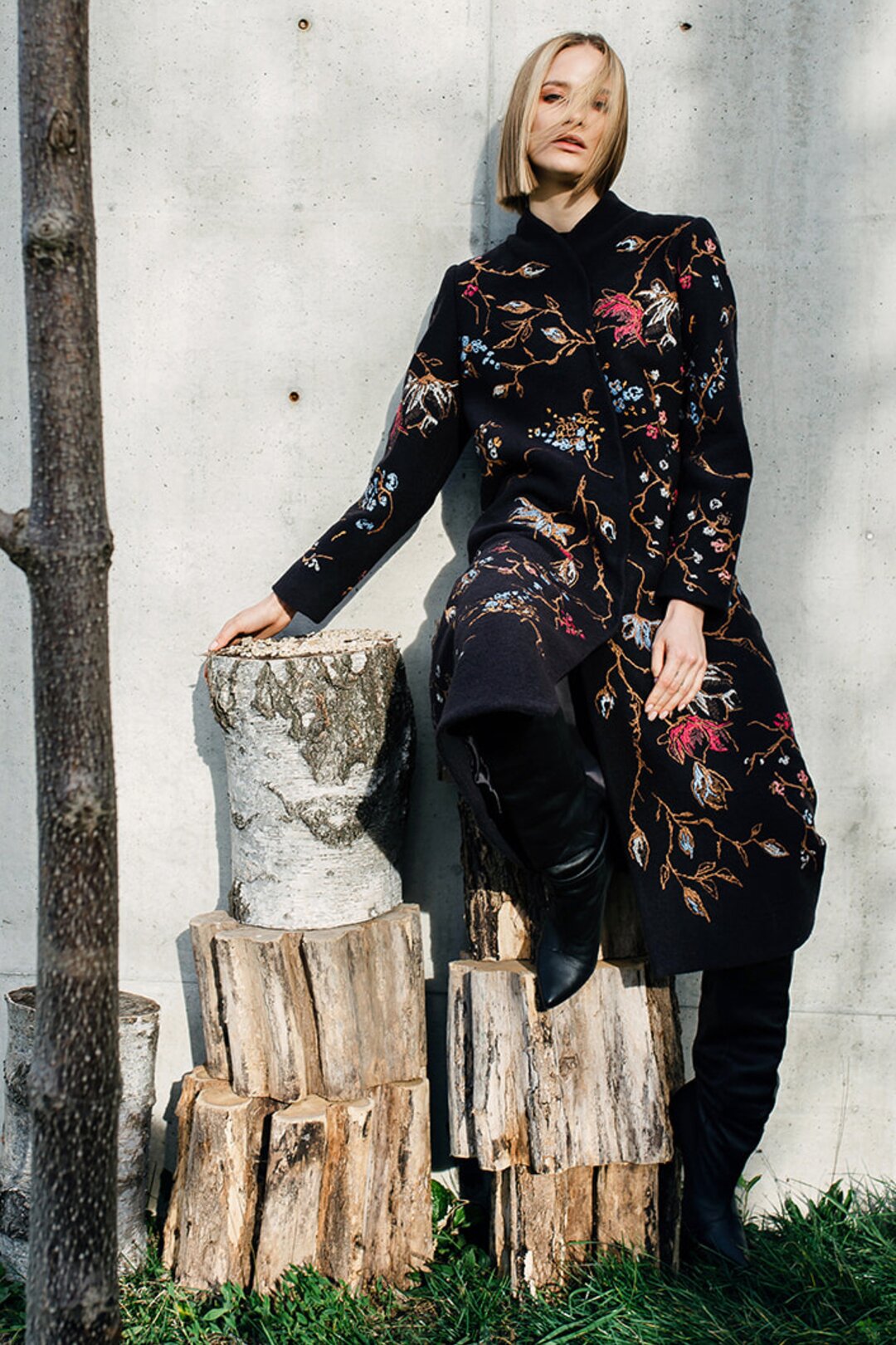 Boiled Wool Coat with Embroidery