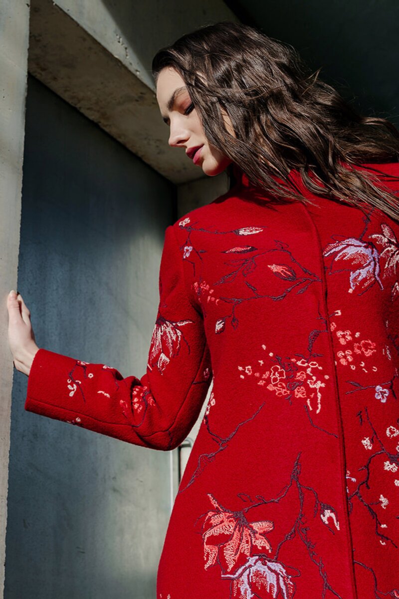 Boiled Wool Coat with Embroidery