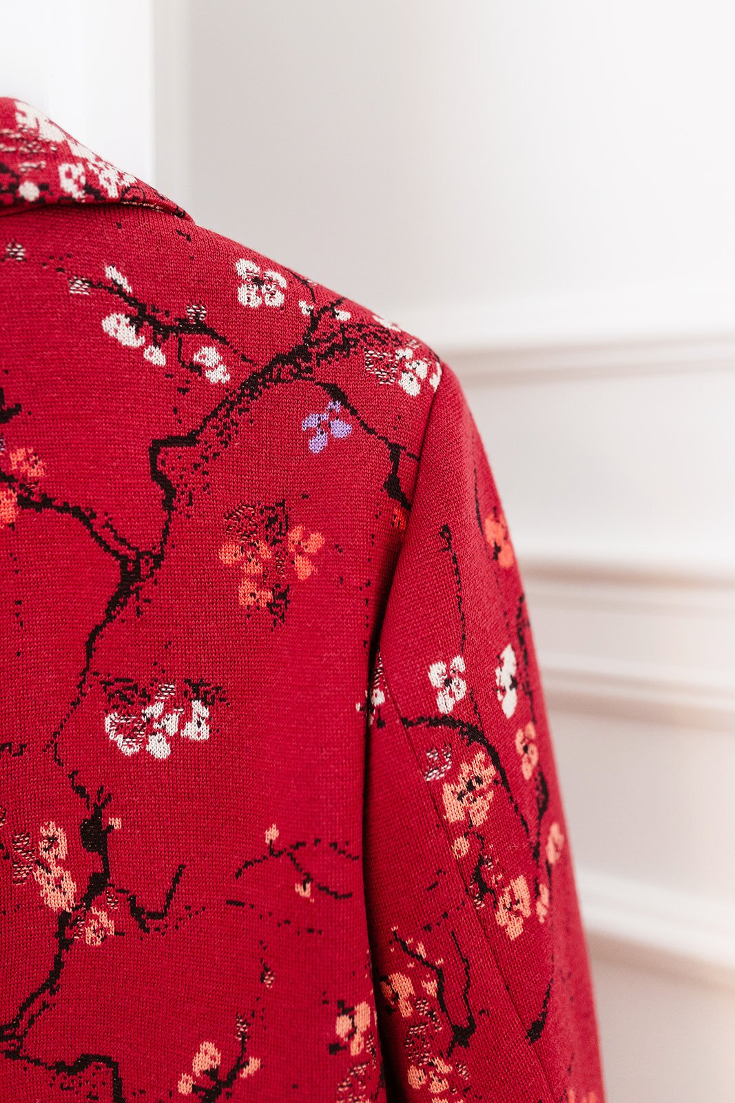 Deep Collar Jacket, Cherry Blossom Pattern - Outerwear | Ivko Woman