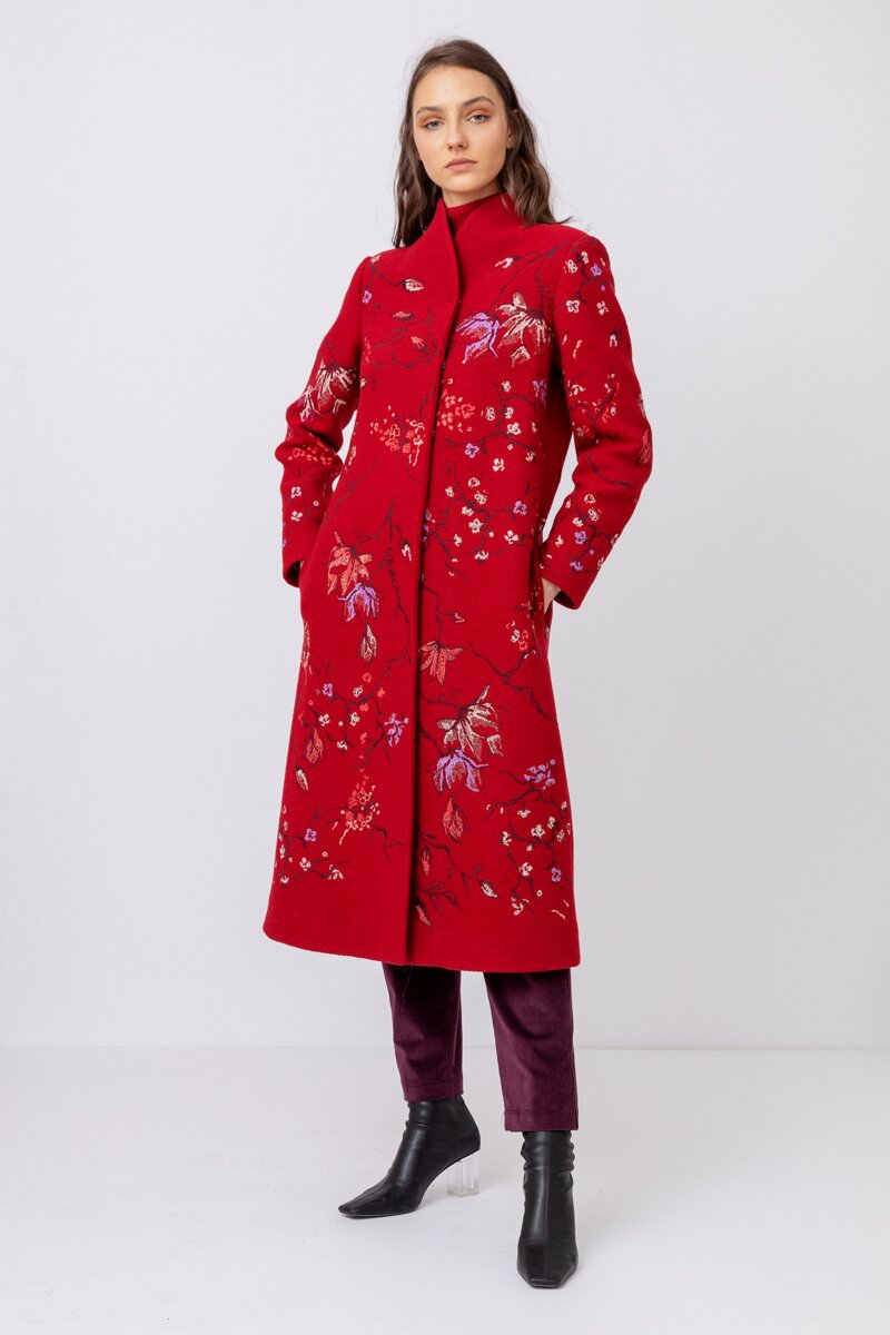 Boiled Wool Coat with Embroidery