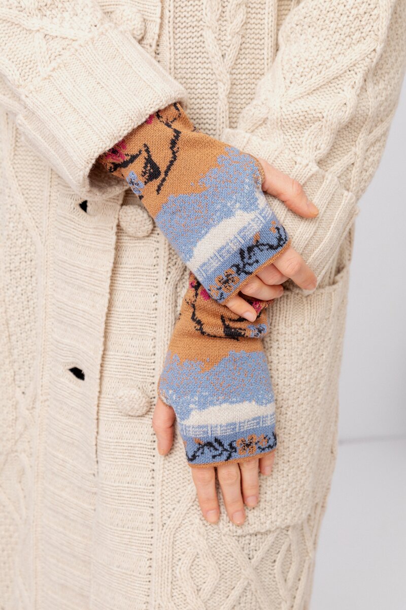 Wrist Warmers, Cherry Blossom Pattern