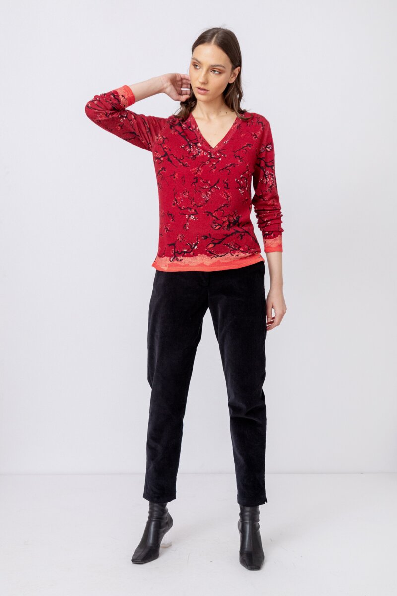 Bedruckter Pullover mit Kirschblütenmuster