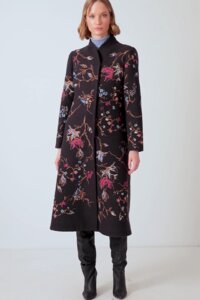 Boiled Wool Coat with Embroidery - Anthracite - Outerwear